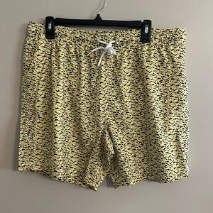 Blue Wave - Yellow and Blue Patterned Men's Swim Shorts - Size XL